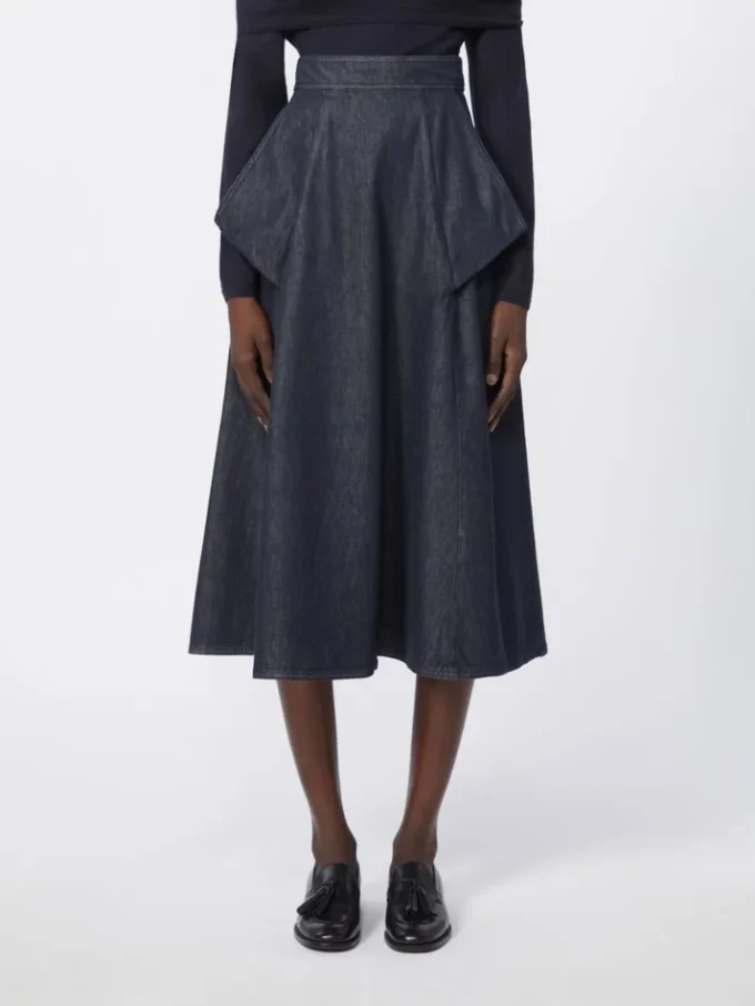 Denim-look cotton midi skirt, midnightblue Denim-look cotton midi skirt, midnightblue