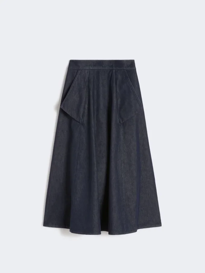 Denim-look cotton midi skirt, midnightblue Denim-look cotton midi skirt, midnightblue