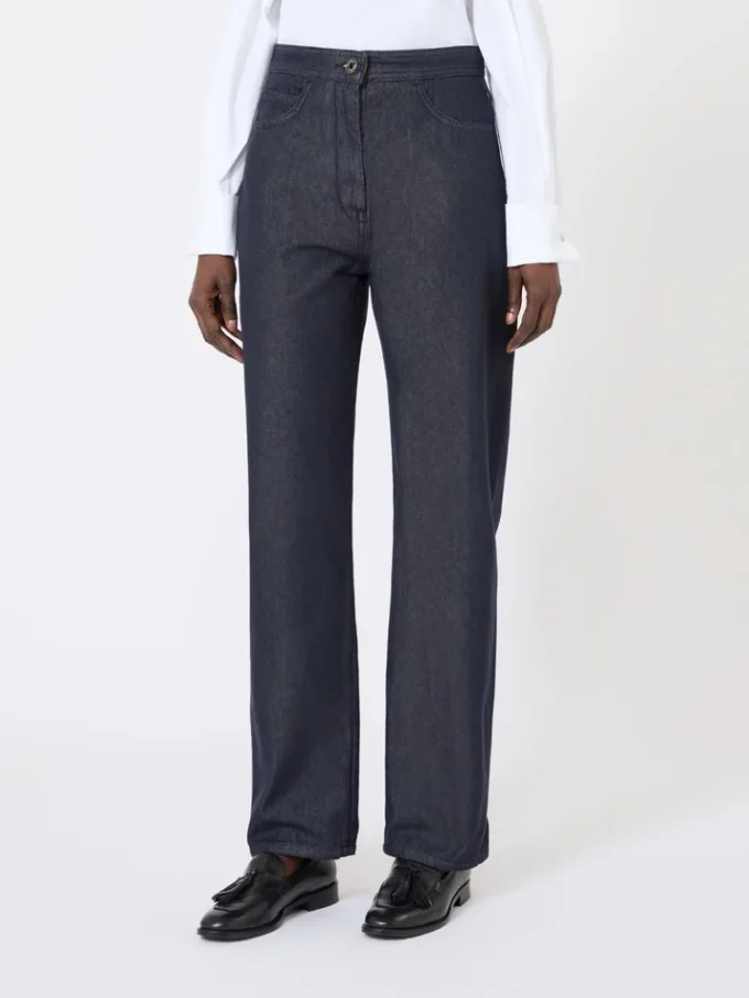 Denim-look cotton trousers, midnightblue