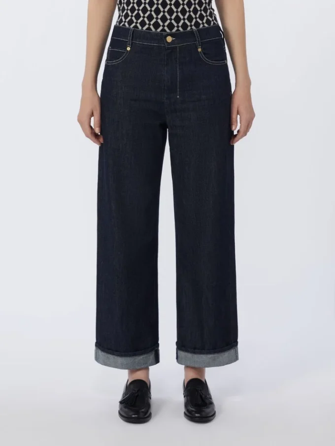 Denim turn-up jeans, ultramarine