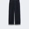 Denim turn-up jeans, ultramarine