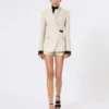 Double-breasted blazer in linen drill, sand