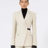 Double-breasted blazer in linen drill, sand