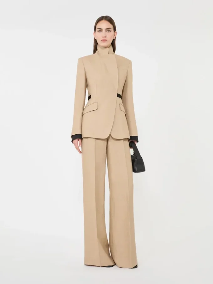 Double-breasted blazer in pure linen natta, camel Double-breasted blazer in pure linen natta, camel