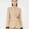 Double-breasted blazer in pure linen natta, camel Double-breasted blazer in pure linen natta, camel