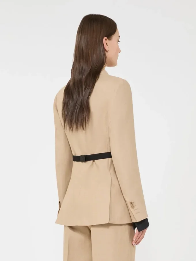 Double-breasted blazer in pure linen natta, camel Double-breasted blazer in pure linen natta, camel
