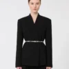 Double-breasted cady jacket with belt, black