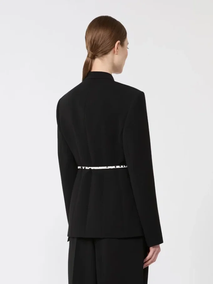 Double-breasted cady jacket with belt, black