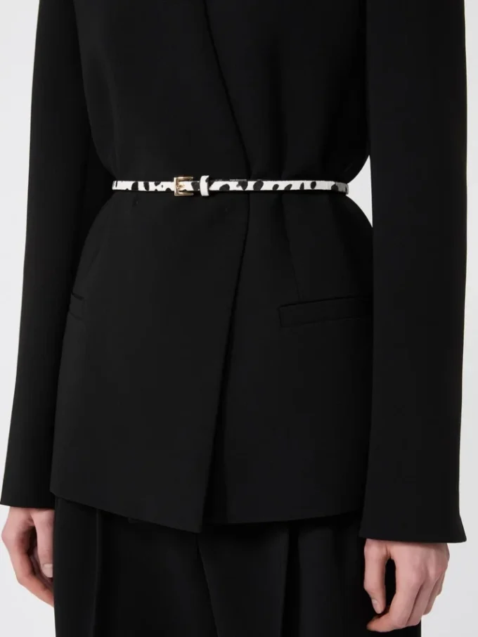 Double-breasted cady jacket with belt, black