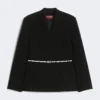 Double-breasted cady jacket with belt, black