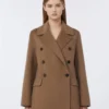 Double-breasted double-faced wool jacket, camel