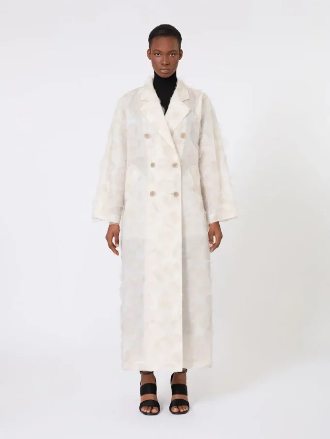 Double-breasted overcoat in fil coupa jacquard, sand Double-breasted overcoat in fil coupa jacquard, sand
