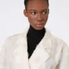 Double-breasted overcoat in fil coupa jacquard, sand Double-breasted overcoat in fil coupa jacquard, sand