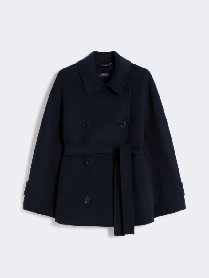 Double-breasted pure-wool cropped coat, midnightblue Double-breasted pure-wool cropped coat, midnightblue