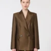 Double-breasted shantung blazer, kaki Double-breasted shantung blazer, kaki