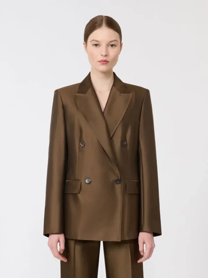 Double-breasted shantung blazer, kaki Double-breasted shantung blazer, kaki