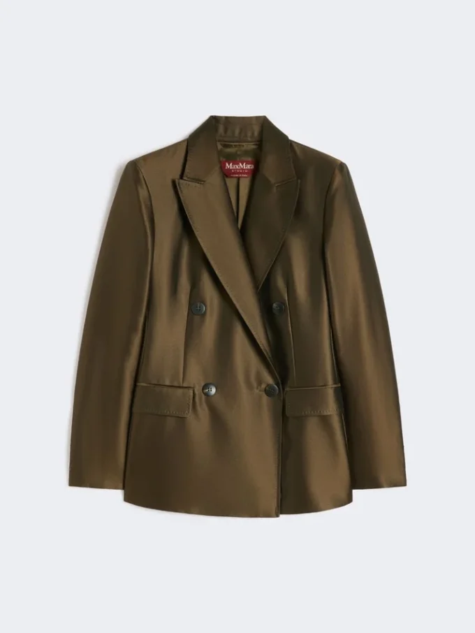 Double-breasted shantung blazer, kaki Double-breasted shantung blazer, kaki