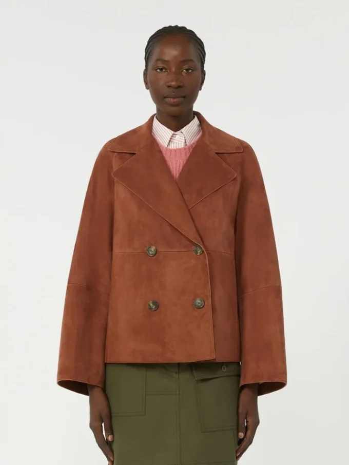 Double-breasted suede jacket, terra cotta