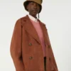 Double-breasted suede jacket, terra cotta