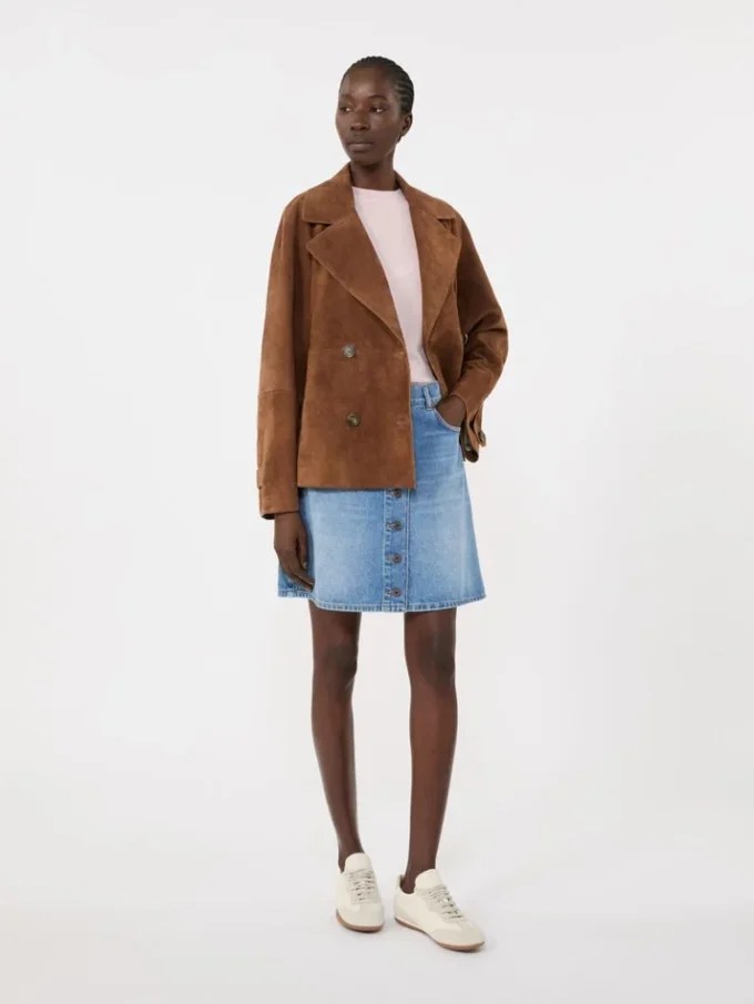 Double-breasted suede jacket, tobacco
