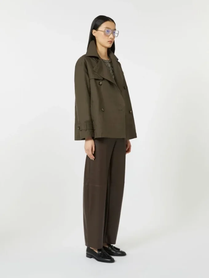 Double-breasted water-repellent cotton trench coat, green