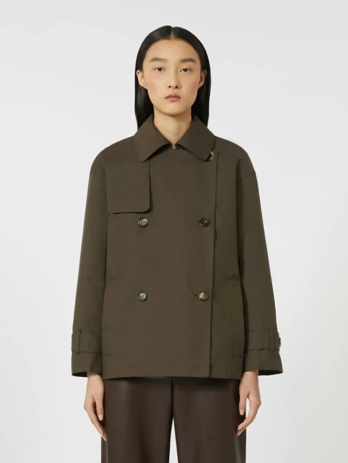 Double-breasted water-repellent cotton trench coat, green
