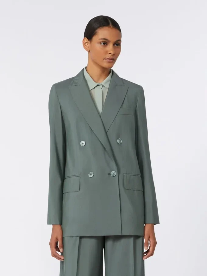 Double-breasted wool and silk blazer, dark green Double-breasted wool and silk blazer, dark green