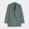 Double-breasted wool and silk blazer, dark green Double-breasted wool and silk blazer, dark green