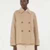 Double-breasted wool-blend pea coat, camel