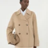 Double-breasted wool-blend pea coat, camel