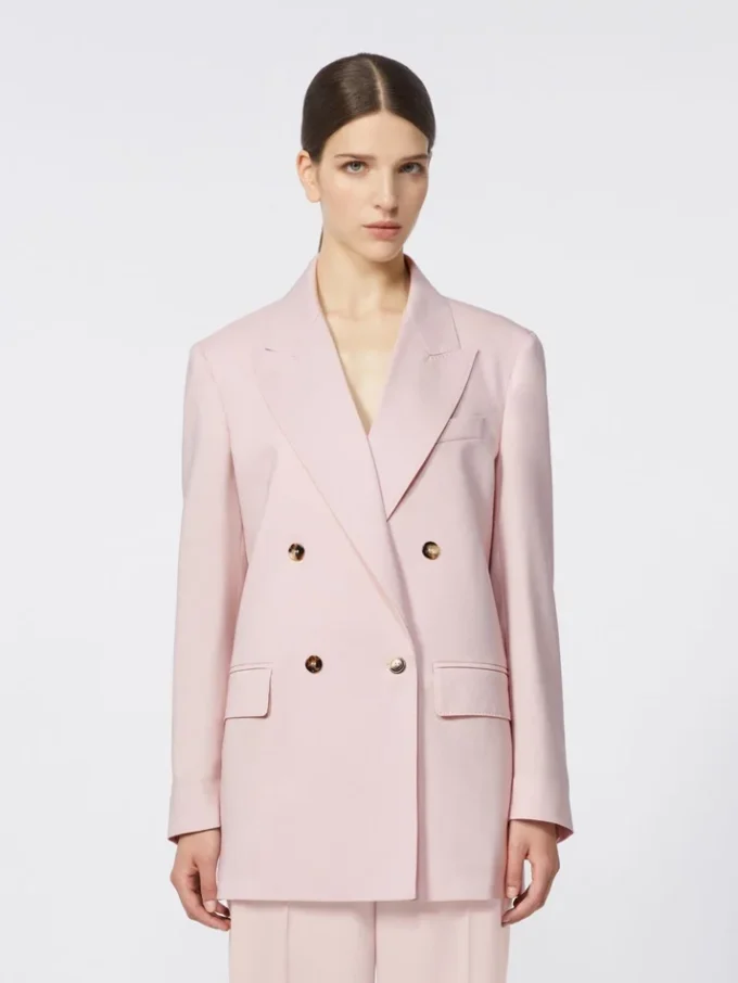 Double-breasted wool, mohair and silk blazer, beige pink Double-breasted wool, mohair and silk blazer, beige pink