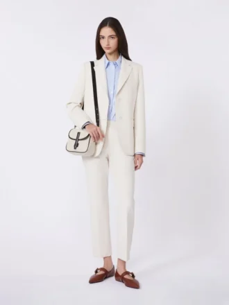 Double-faced viscose canvas trousers, ivory