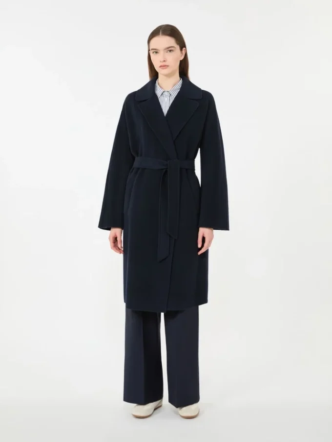 Double-faced wool-blend robe coat, navy Double-faced wool-blend robe coat, navy