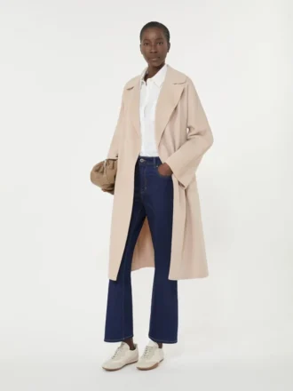 Double-faced wool-blend robe coat, sand