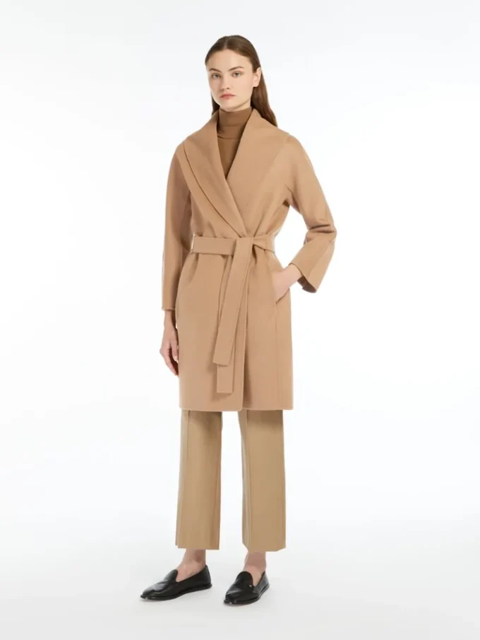 Double-faced wool robe coat, camel