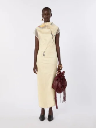 Double-layer satin dress, light yellow