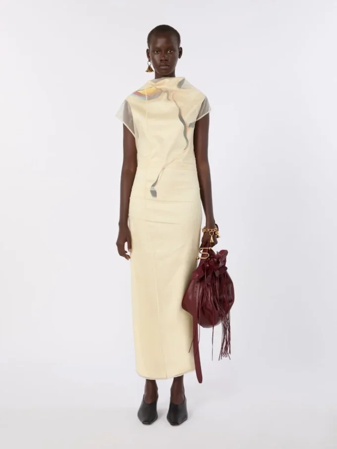 Double-layer satin dress, light yellow