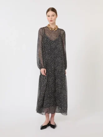 Dress in printed chiffon, black