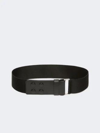 Elasticated webbing and leather wide belt, black
