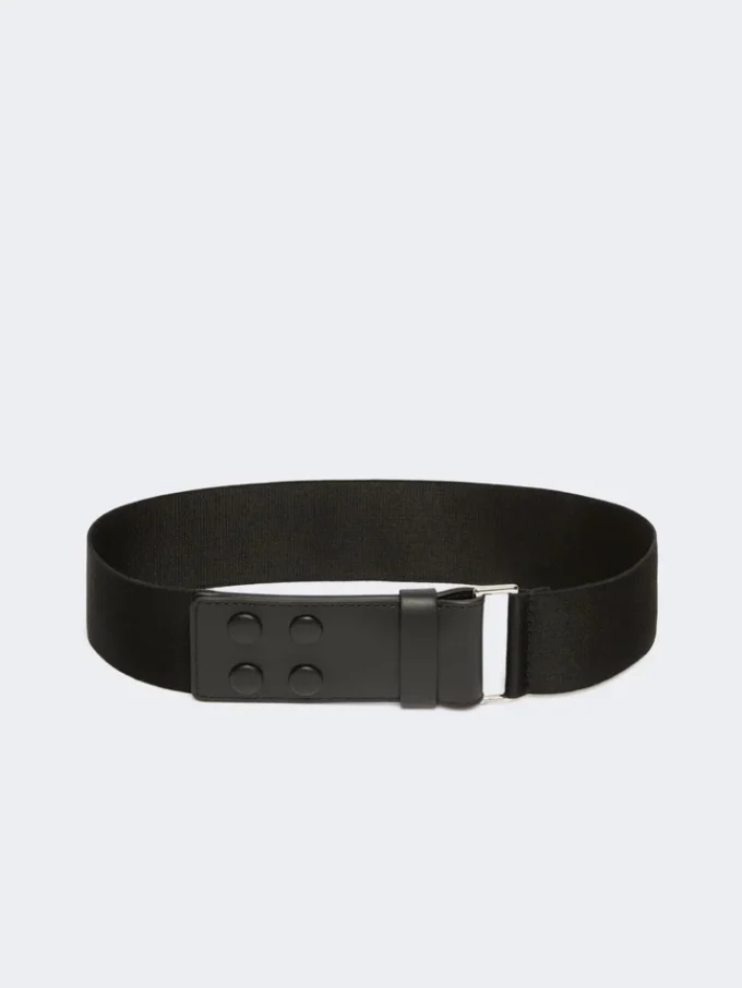 Elasticated webbing and leather wide belt, black Elasticated webbing and leather wide belt, black