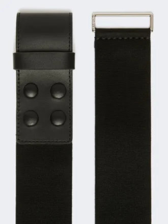Elasticated webbing and leather wide belt, black