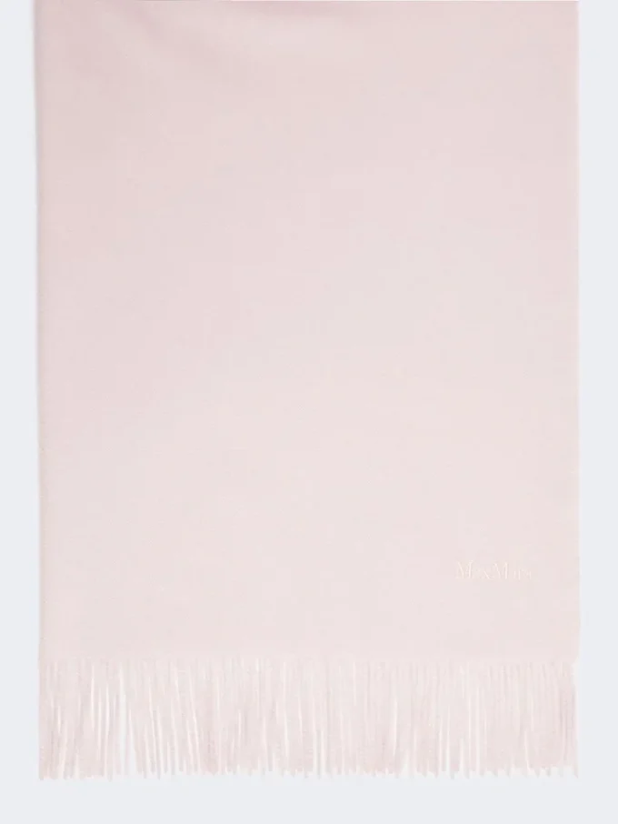 Embroidered and fringed cashmere stole, pink