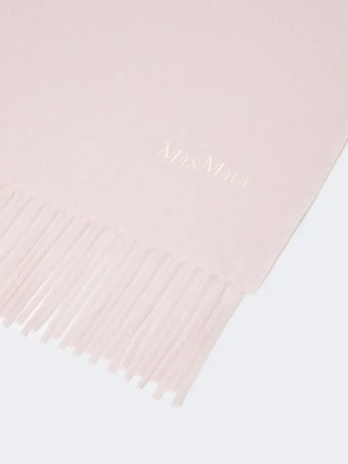 Embroidered and fringed cashmere stole, pink