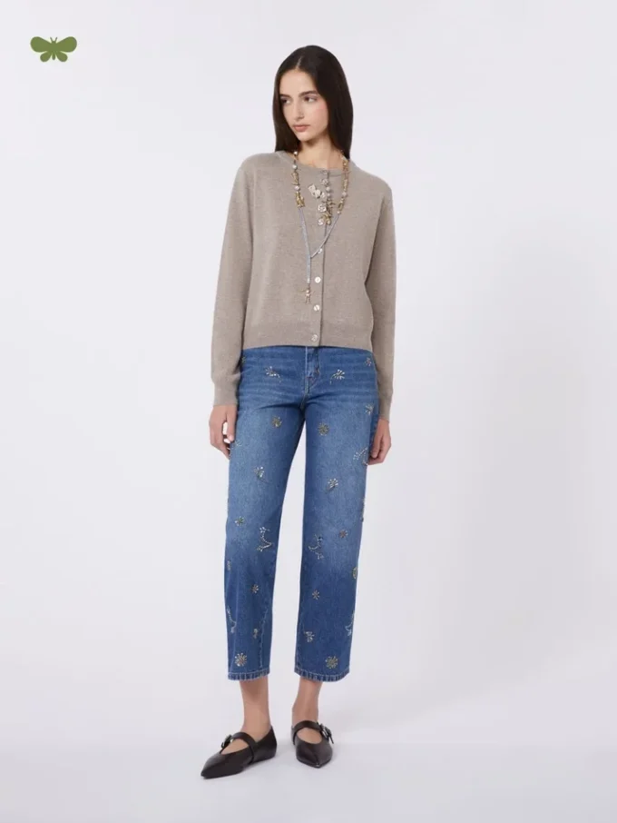 Embroidered denim jeans, navy
