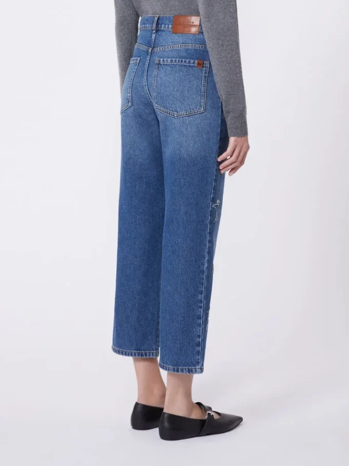 Embroidered denim jeans, navy