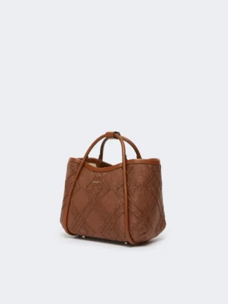 Extra-small marine bag in diamond-patterned basketweave, amber brown