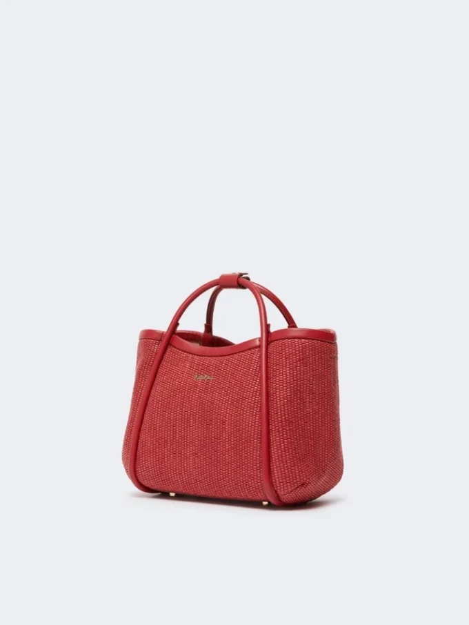 Extra-small raffia-look basketweave marine bag, red