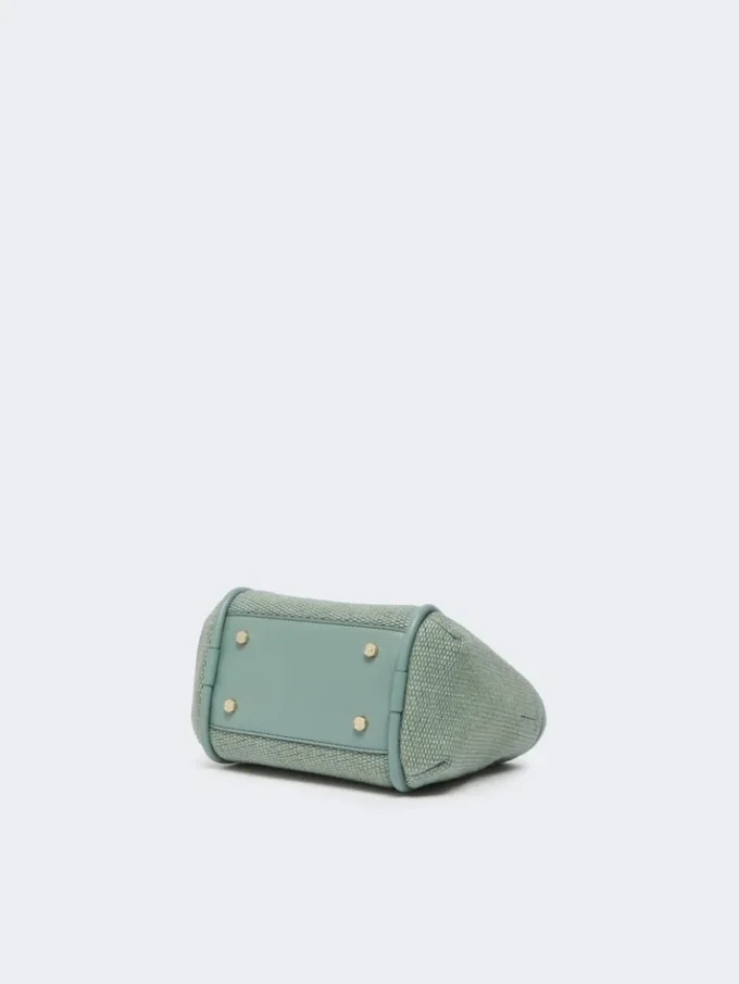 Extra-small raffia-look basketweave marine bag, sage green