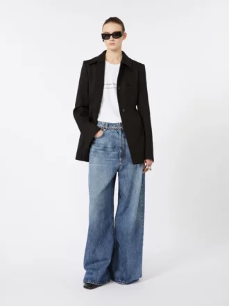 Fitted gabardine shirt jacket, black