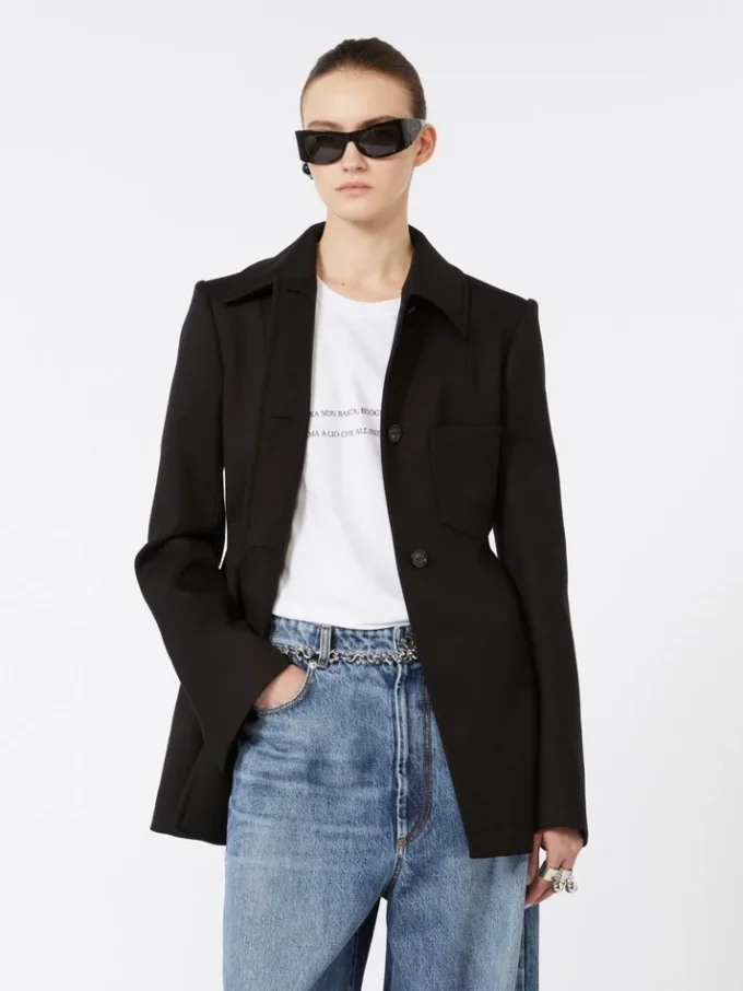 Fitted gabardine shirt jacket, black Fitted gabardine shirt jacket, black